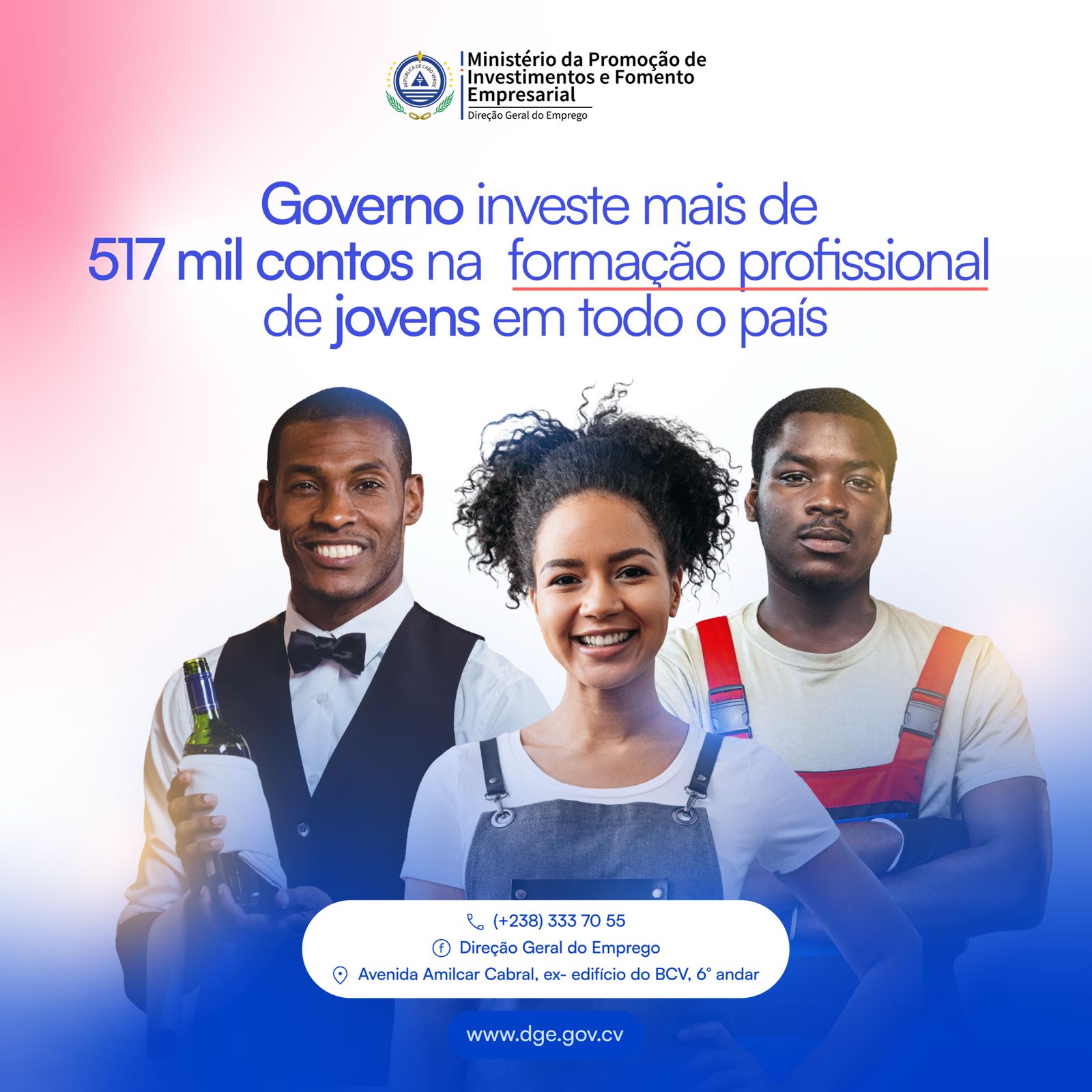 Governo investe mais de 517 mil contos na formação profissional de jovens em todo o país
